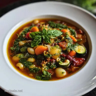 Summer Minestrone Soup Recipe: Light Veggies Pesto Recipe Card