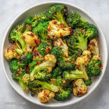 Garlic Broccoli and Cauliflower Roasted Recipe Card