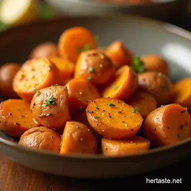 Properly Golden Garlic Butter Roasted Sweet Potatoes Recipe Recipe Card