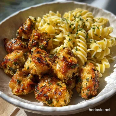 Garlic Chicken Parmesan Pasta for 4 Servings Recipe Card