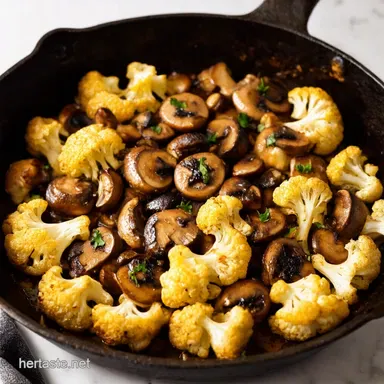 Garlic Mushrooms Cauliflower Skillet My Quick Easy Side Dish Recipe Card