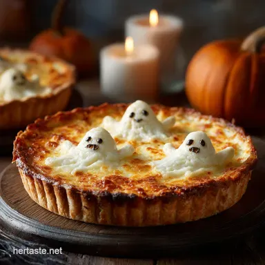 Ghostly Pizza: Creamy White Ricotta Pie for Easy Halloween Fun Recipe Card