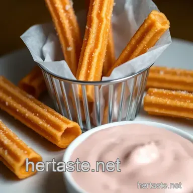 Golden Crispy Churros with Chocolate Sauce presentation