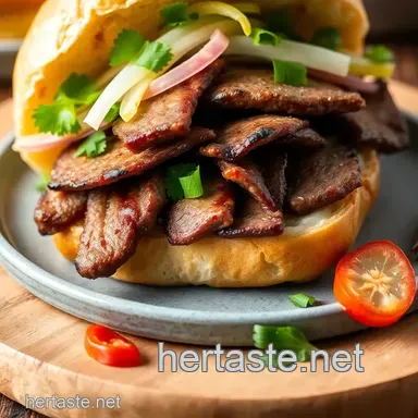 Grilled Ribeye Beef Banh Mi Sandwich presentation