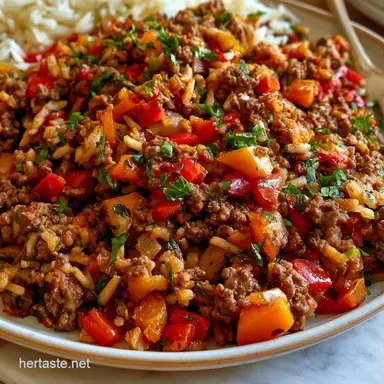 Ground Beef Pepper Skillet in 35 Minutes Recipe Card