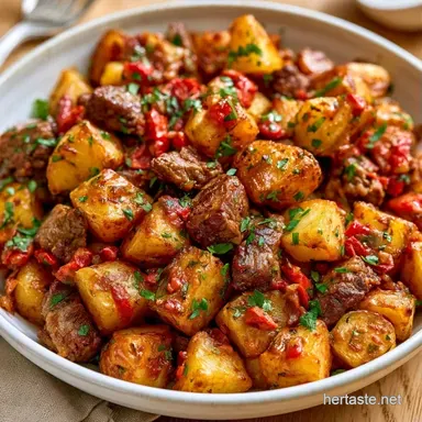 Crispy Ground Beef Potato Skillet Recipe Card
