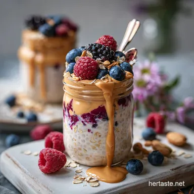 High Protein Overnight Oats with Peanut Butter and Berries Recipe Card