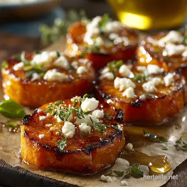 Honey Feta Sweet Potato Rounds Easy SweetSalty Side Dish Recipe Card