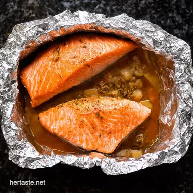 Honey Garlic Salmon Baked In Foil Easy Weeknight Dinner Recipe Card