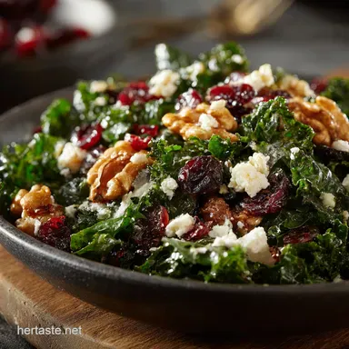 Kale Salad with Cranberries Walnuts and Feta: The Best Winter Salad Recipe Recipe Card