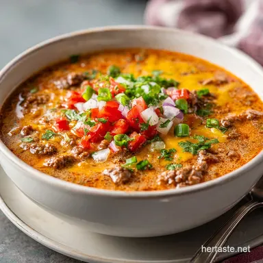 Keto Beef Cheeseburger Soup for Indulgent Comfort in a Bowl Recipe Card
