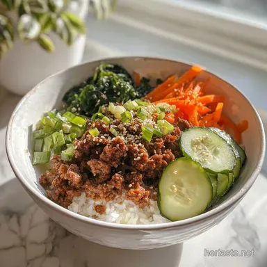 Korean Ground Beef Bowl Recipe for 4 Servings Recipe Card