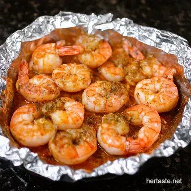Lemon Garlic Herb Shrimp in Foil Quick Easy Dinner Recipe Card