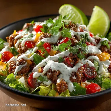 Low Carb Taco Salad Bowl The Mighty Fiesta with Zesty Lime Ranch Recipe Card