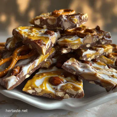 Marbled Peanut and Pretzel Bark: No Bake Perfection Recipe Card