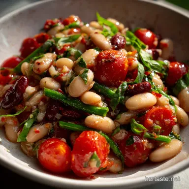 Mixed Bean Tomato Salad: No-Cook Cherry Tomato Recipe Recipe Card