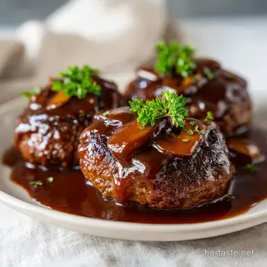 Salisbury Steak with Mushroom Gravy Ready in 30 Minutes Recipe Card