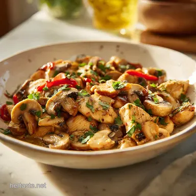 One Pan Mushroom Chicken with Creamy Sauce in 30 Minutes Recipe Card