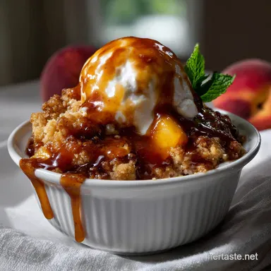Peach Cobbler Ice Cream Recipe with Bourbon Caramel Sauce: Velvety Swirl