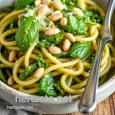 Quick Pesto Olive Oil Pasta Delight presentation