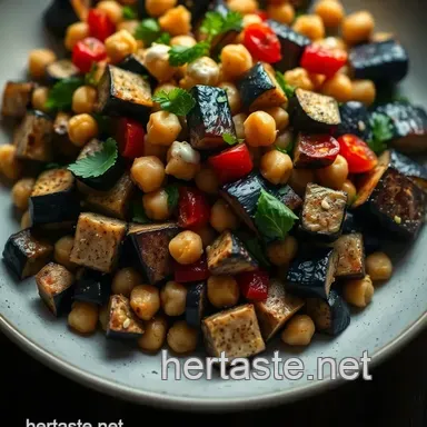 Delicious Roasted Eggplant Recipes: Chickpea Salad with Tahini Dressing Recipe Card