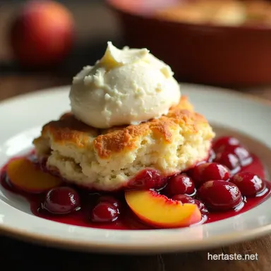 The Best Rustic Peach and Cherry Cobbler Recipe Recipe Card