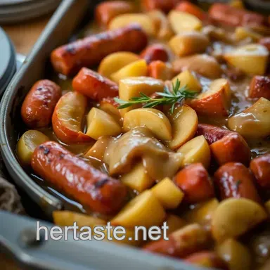 Cosy Dinner Ideas: Sausage & Apple Traybake with Cider Gravy Recipe Card