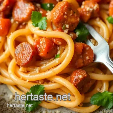 Delicious Sauté Bucatini with Chinese Sausage Delight: A Flavorful Weeknight Favorite Recipe Card