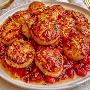 Seared Scallops with Pomegranate Juice Recipe Card