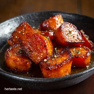 Southern Oven Candied Sweet Potatoes Sticky Maple Glaze Recipe Recipe Card