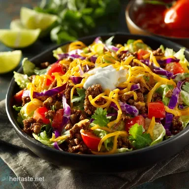 Taco Salad Speedy Beef Recipe with Zesty Lime Vinaigrette Recipe Card