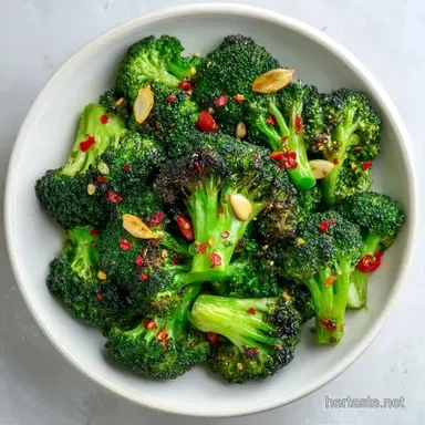 Charred Spicy Garlic Roasted Broccoli Recipe Card