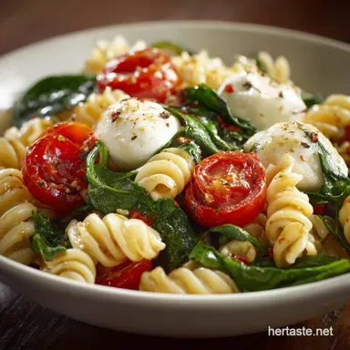 Spinach Tomato Fresh Mozzarella Pasta Salad The Easy Summer Caprese Dish Recipe Card
