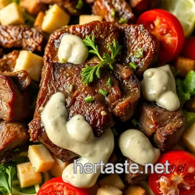 Steakhouse-Style Steak Salad Recipe: Creamy Horseradish Zing! Recipe Card