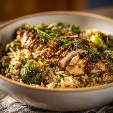 Sides for Chicken: Balsamic Sprouts & Creamy Orzo! Recipe Card