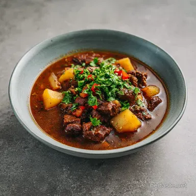 Texas Cowboy Stew: A Hearty One-Pot Meal for 8 Servings Recipe Card