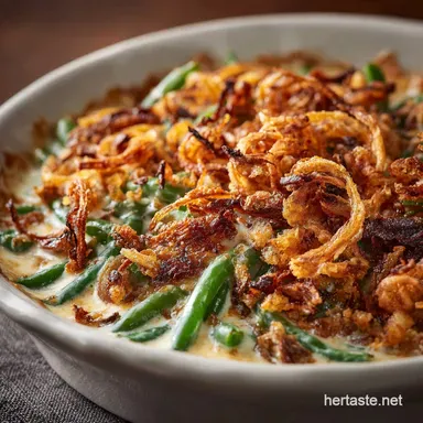 Green Bean Casserole Recipe: Homemade Velout&eacute; Crispy Shallots Recipe Card