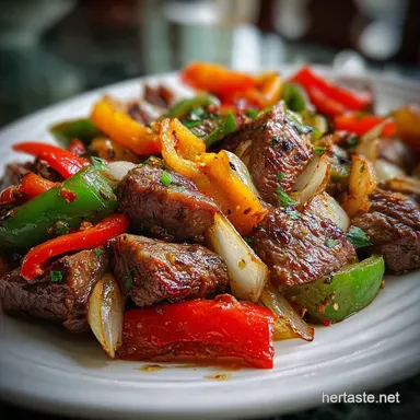 Pepper Steak Recipe with Bell Peppers in 25 Min Recipe Card