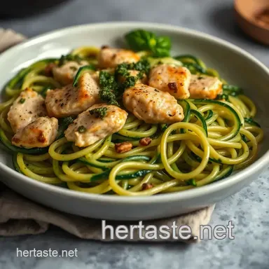 Zesty Zucchini Noodles with Basil Pesto and Grilled Chicken presentation