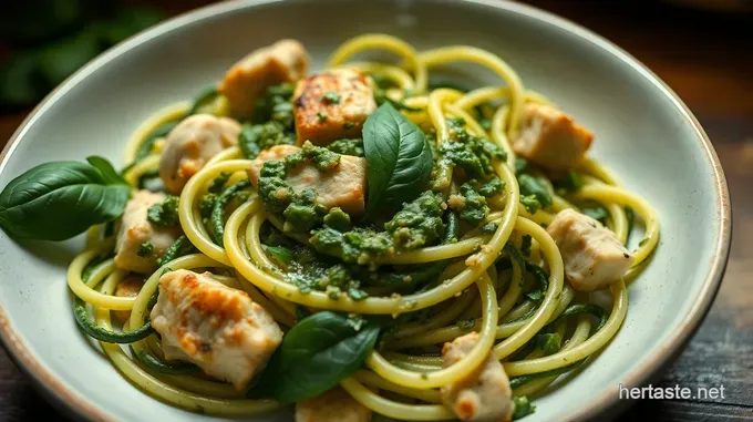 Zesty Zucchini Noodles with Basil Pesto and Grilled Chicken