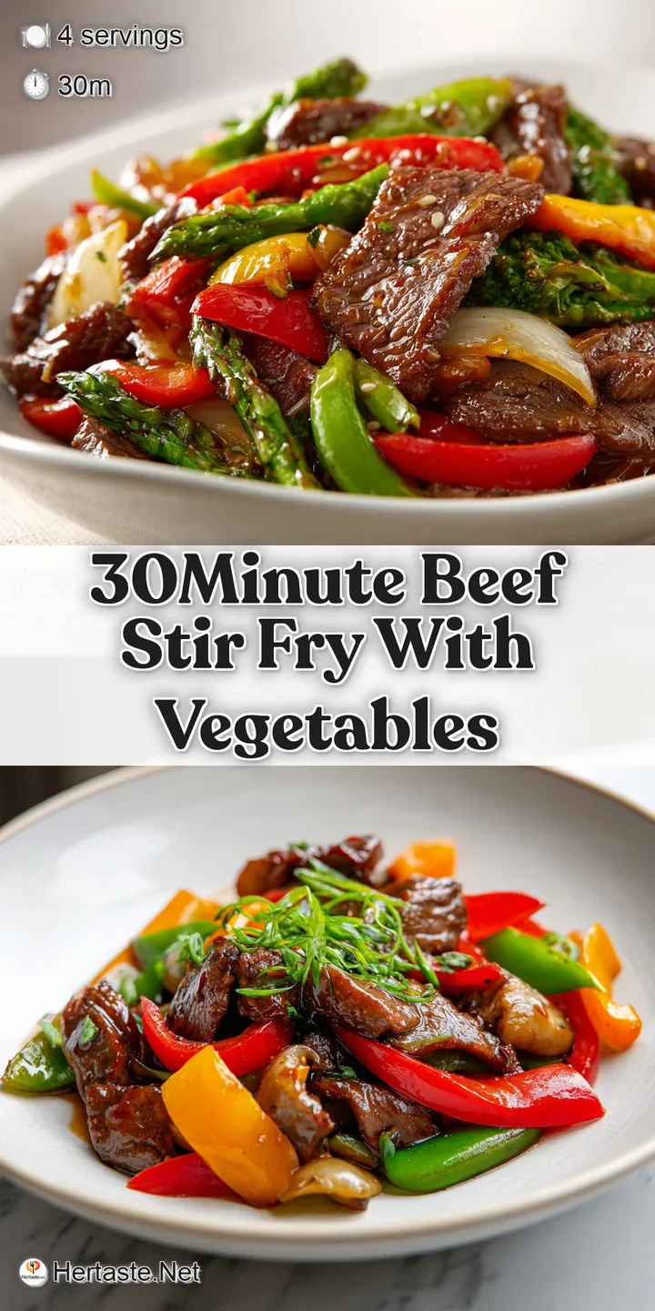 Close-up of beef stir-fry highlighting the rich, glossy sauce coating tender beef and crisp-tender vegetables. Hints of se...