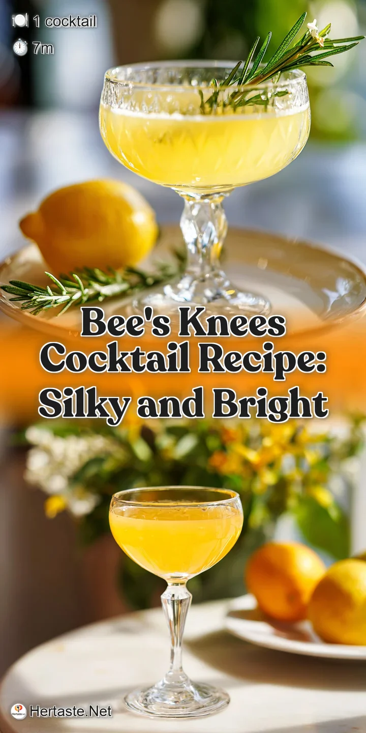 Close-up of a Bee's Knees cocktail: Tiny bubbles rise through the pale yellow drink, a lemon twist perched invitingly on t...