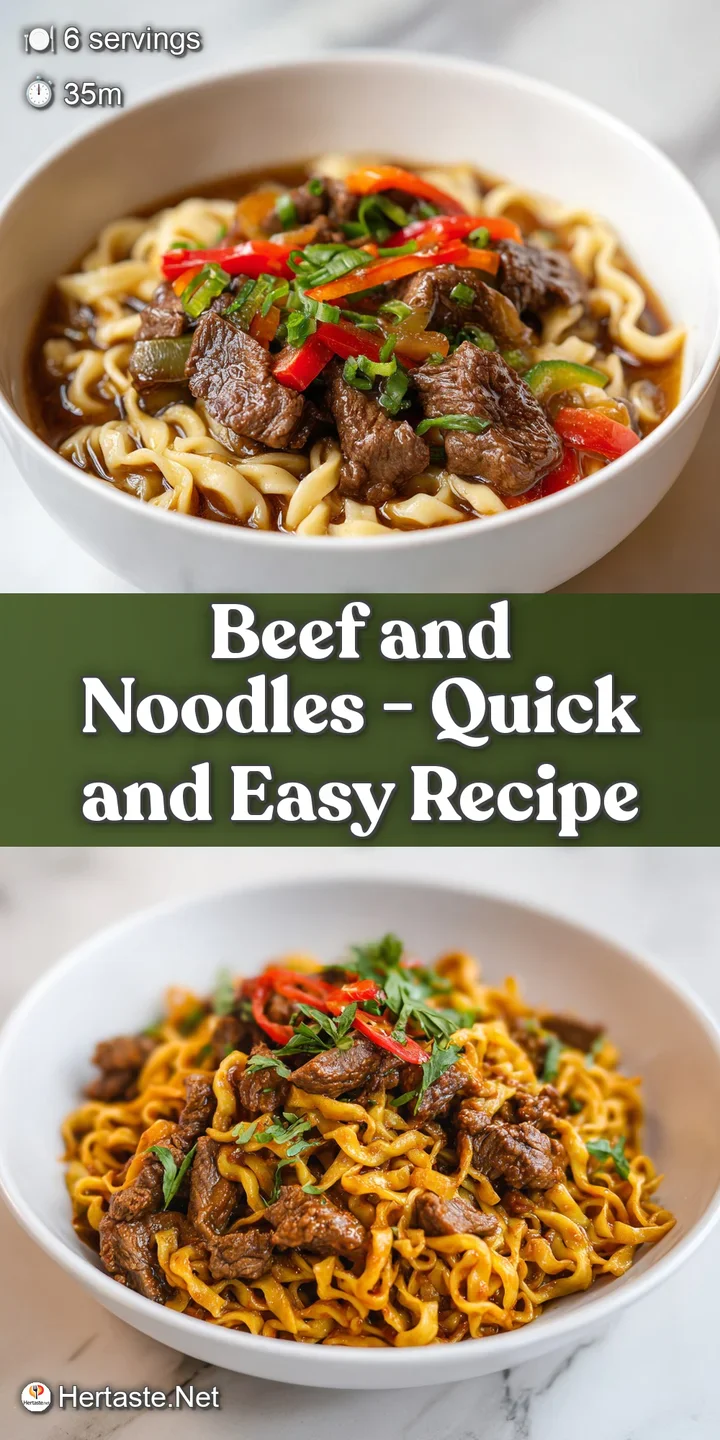 Close-up of succulent beef chunks and smooth noodles in a glistening, deeply flavored, savory gravy.