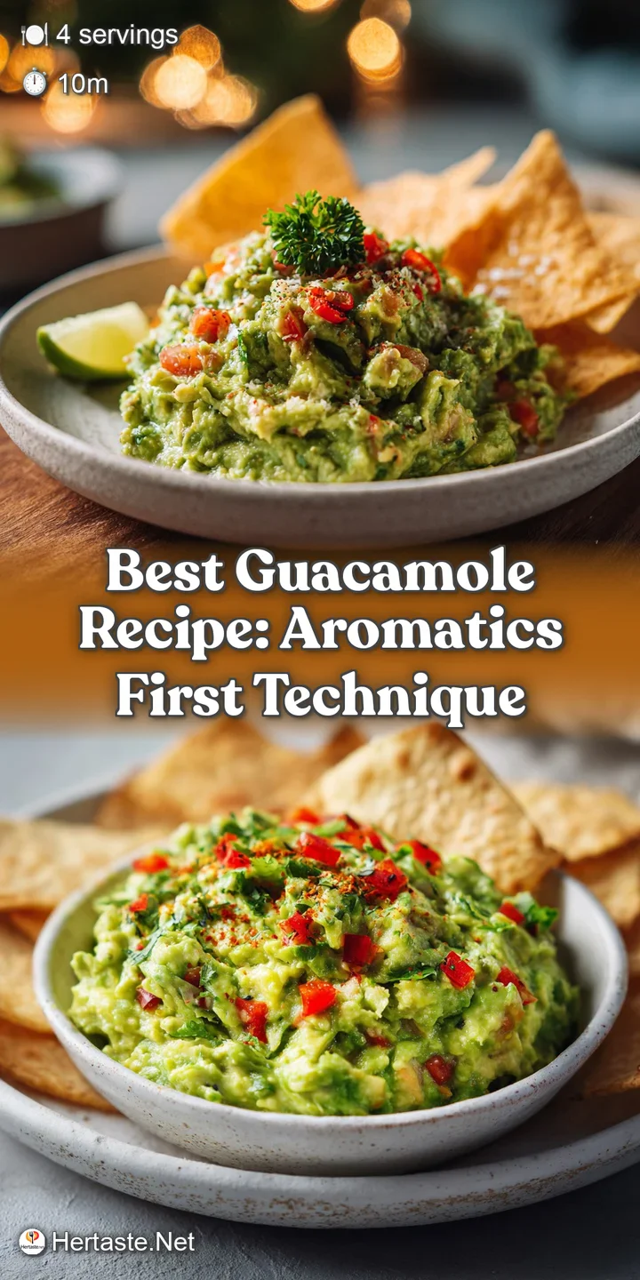 Close-up view of chunky guacamole, showcasing the fresh textures of avocado, tomato, onion, and cilantro, flecked with vib...