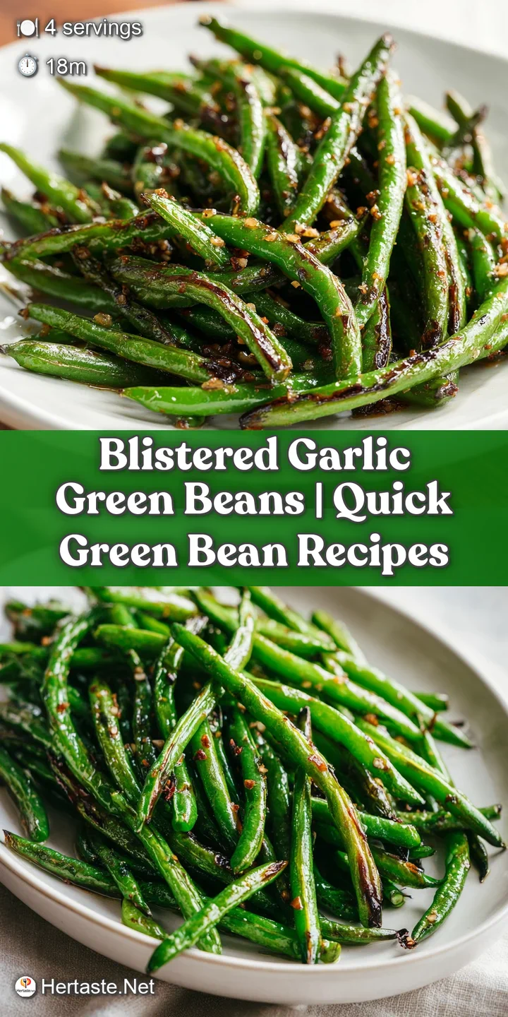 Tender, blistered green beans with a delightful char, tossed with fragrant, toasted garlic cloves, showcasing freshness.