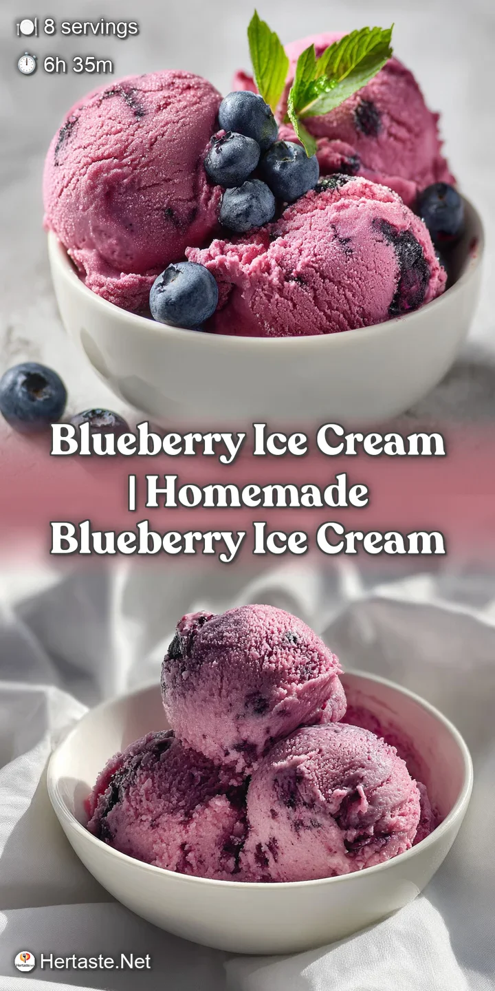 Close-up reveals the icy texture and vibrant purple streaks of blueberry ice cream, punctuated by plump, frozen blueberries.