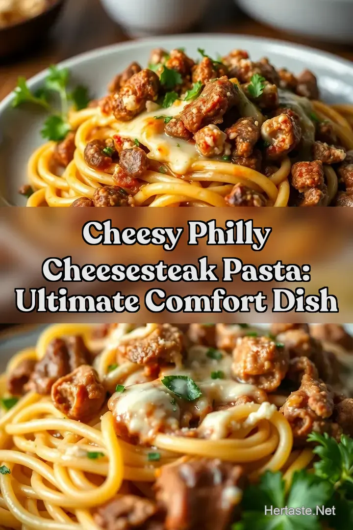 Cheesy Philly Cheesesteak Pasta: Ultimate Comfort Dish : PIN FOR LATER Cheesy Philly Cheesesteak Pasta: Ultimate Comfort Dish