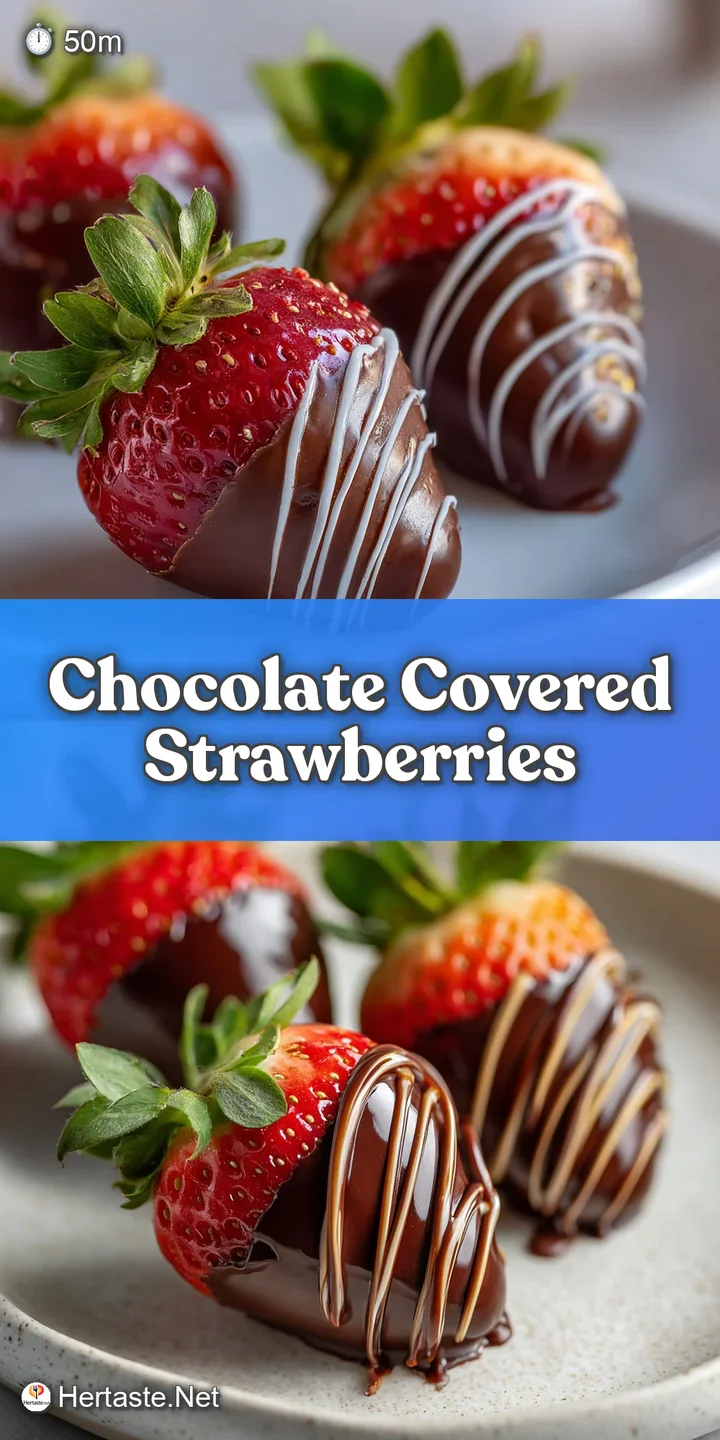 Close-up of a perfectly ripe strawberry coated in rich, dark chocolate, revealing a smooth, shiny surface and a dusting of...