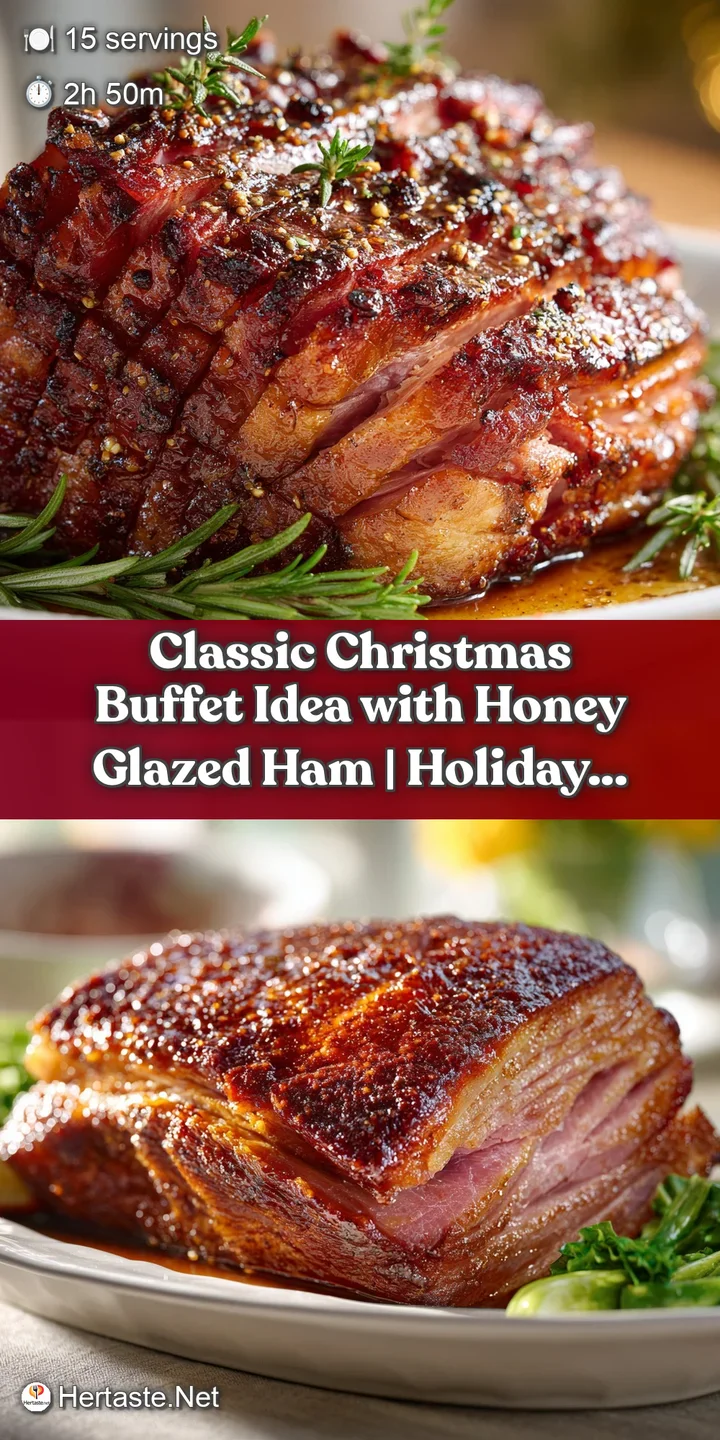 Close-up of a succulent, golden-brown ham slice with a sticky, caramelized glaze and rosemary garnish.