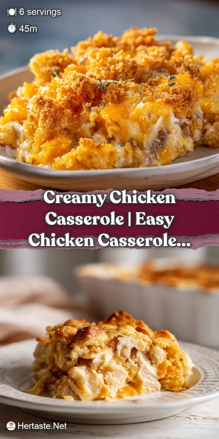 Close-up of fork-tender chicken in a rich, creamy sauce with flecks of herbs and a golden crust.